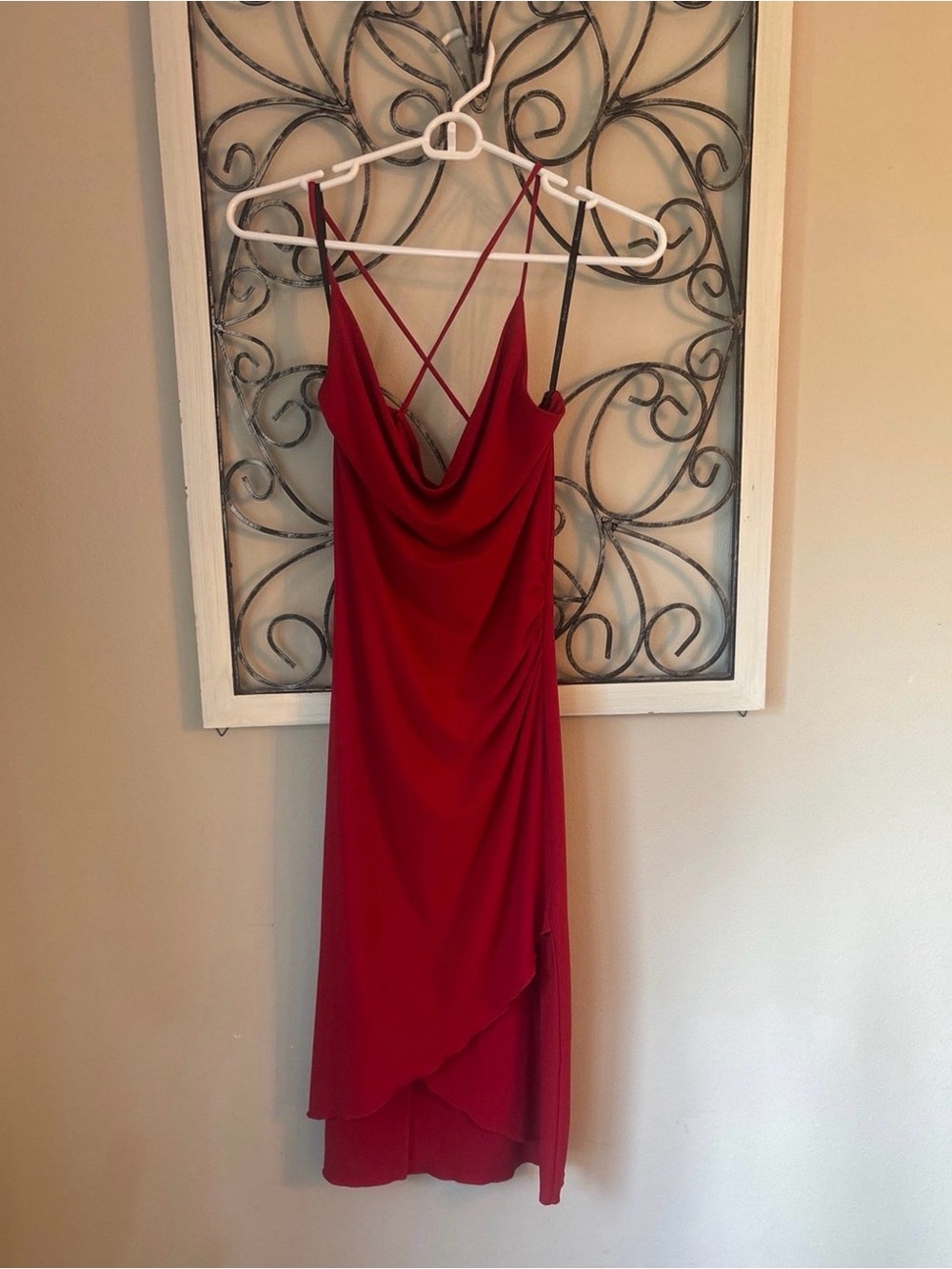 Forever 21 Red Spaghetti-Strap Cowl Midi Dress